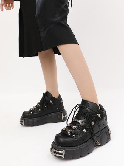 Dark Punk Retro Leather Metal Power Sole Sneaker Shoes
