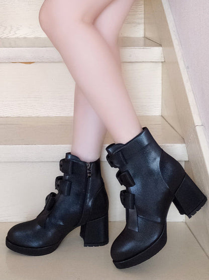 Sweet Ribbon Round Toe Short Boots