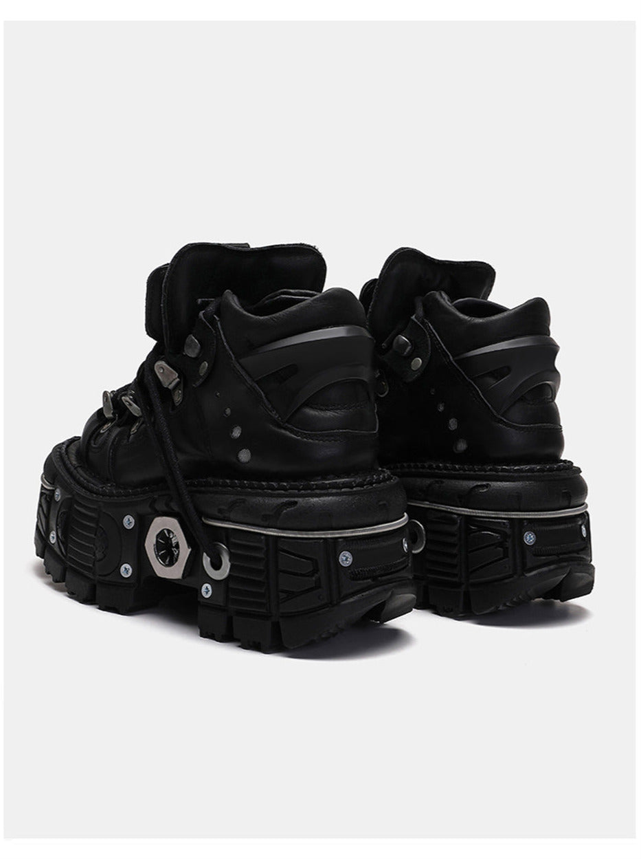 Dark Punk Platform Metal High Top Shoes [plain/with Chain Nut]