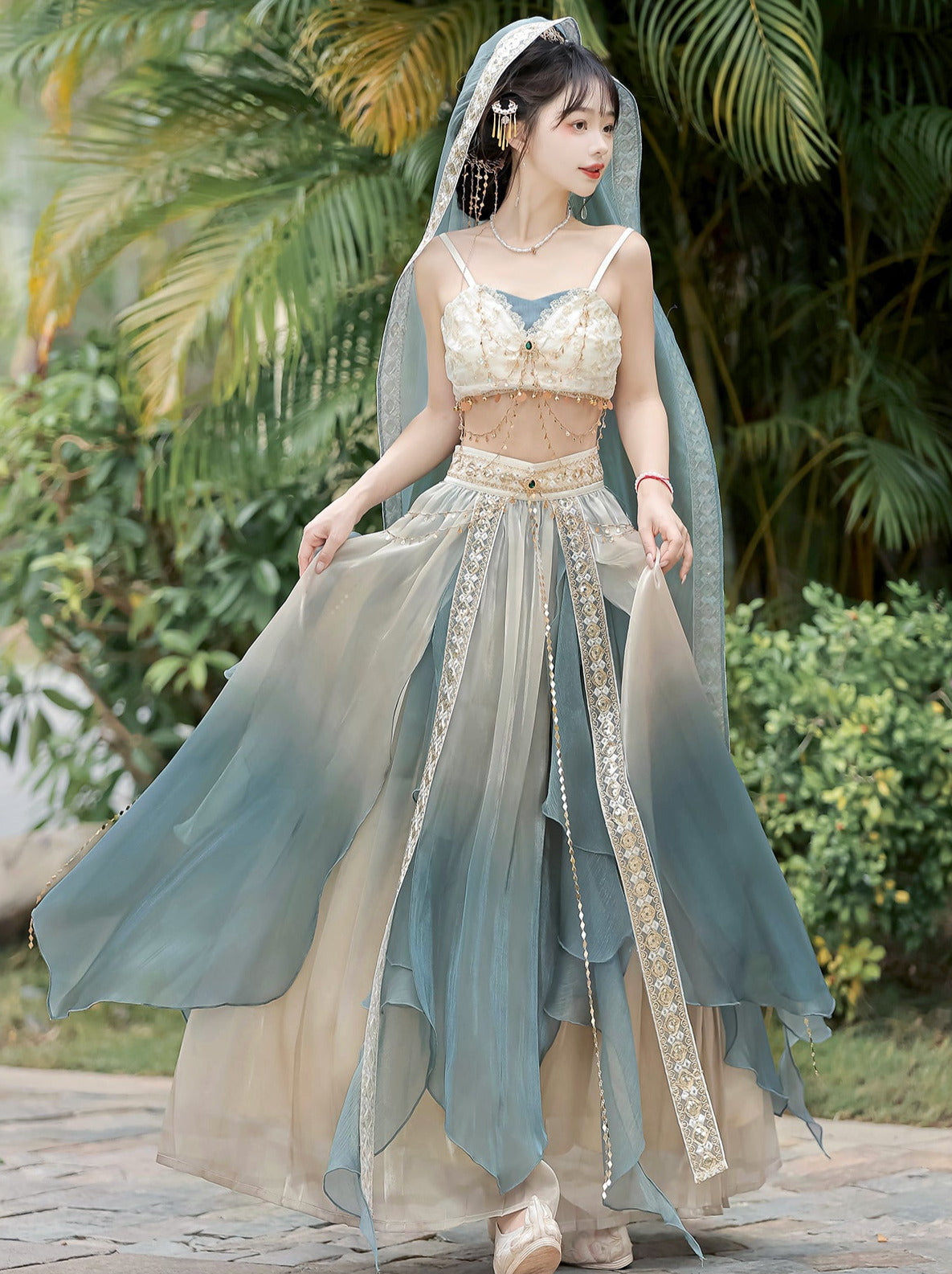 Arabian Night Chinese-style Exotic Top Skirt Veil Set