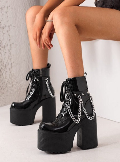 Gothic Rivet Chain High Heel Short Ankle Boots