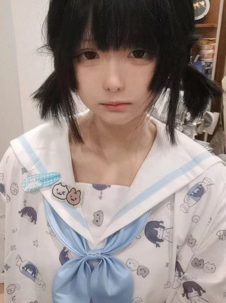 Sailor Aqua Blue Necktie Badge Print Dress