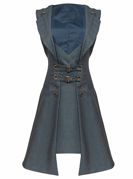 Steam Retro College Style Suit Collar Sleeveless Vest Dress [short/long]
