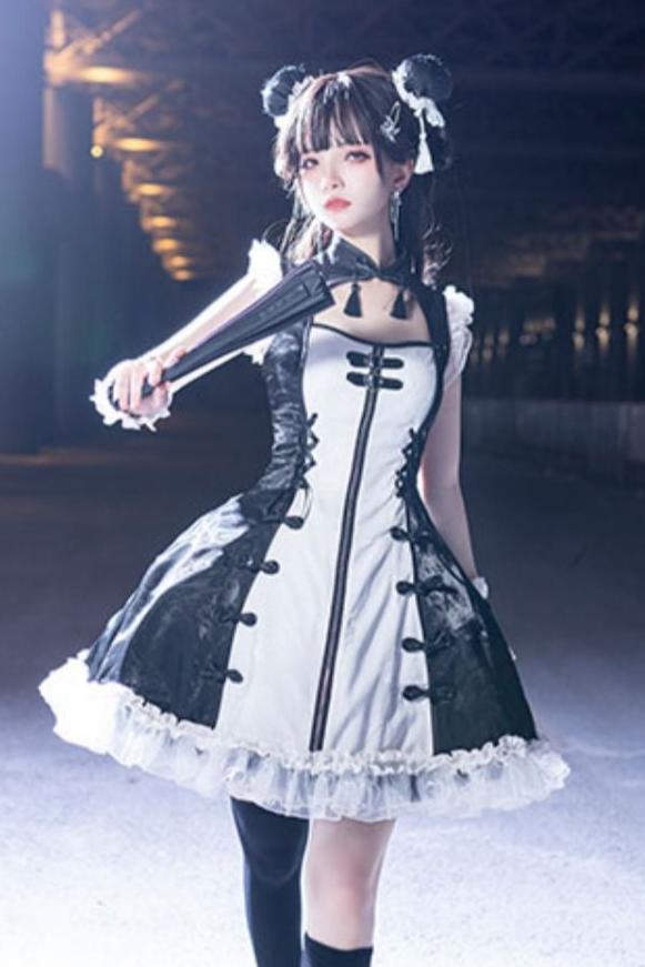 Dark Punk Black White Chinese-style Dress Suit