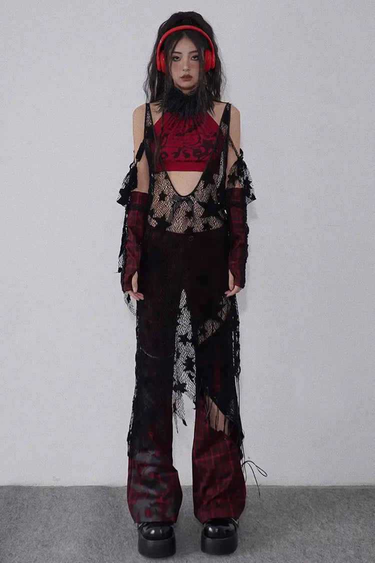Sheer Star Mesh Asymmetrical Top