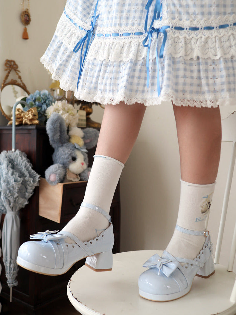 Lolita Sweet Mid-heel Round Toe Ribbon Shoes