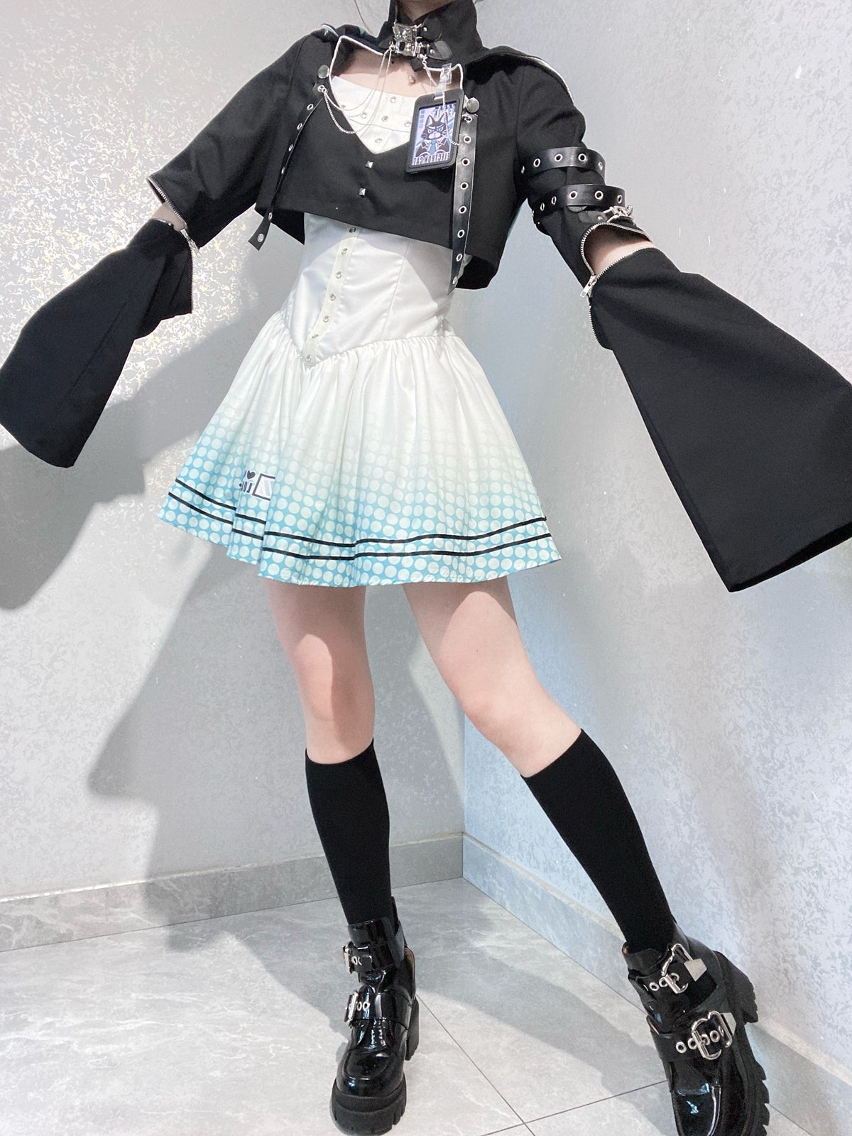 [pre-order] Daily Gothic Retro Punk Style Hooded Jacket + Pleated Jumper Skirt