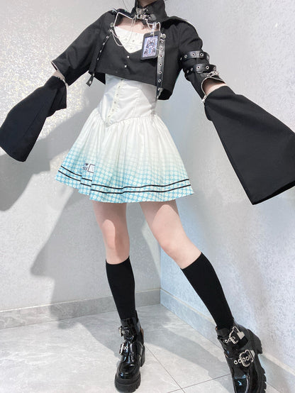 [pre-order] Daily Gothic Retro Punk Style Hooded Jacket + Pleated Jumper Skirt