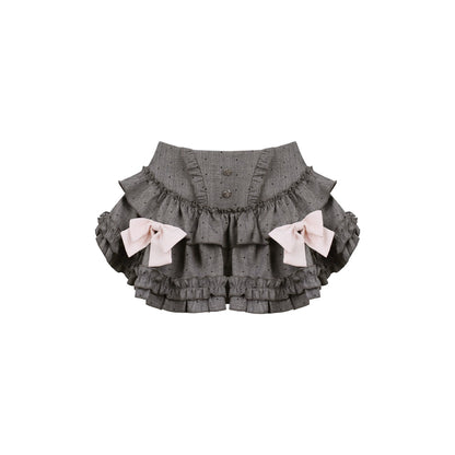 Peach Pink Corset Top + Polka Dot Tiered Skirt