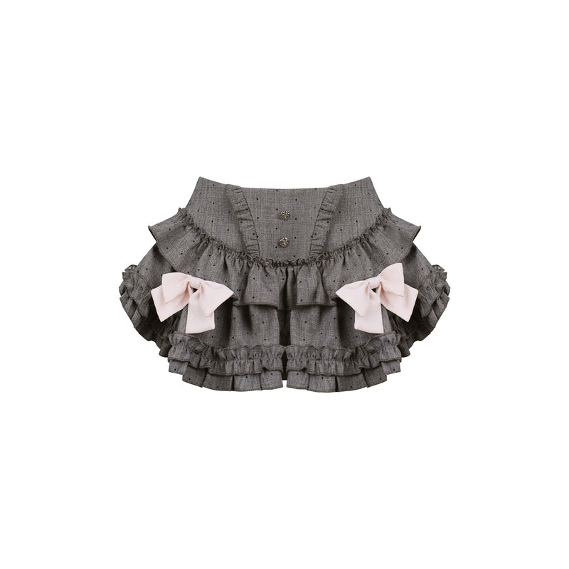 Peach Pink Corset Top + Polka Dot Tiered Skirt