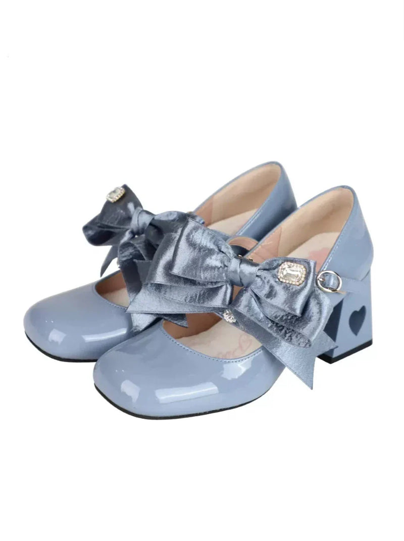 Ribbon Open Heart High Heel Lolita Shoes [jewel Ribbon/normal Ribbon]