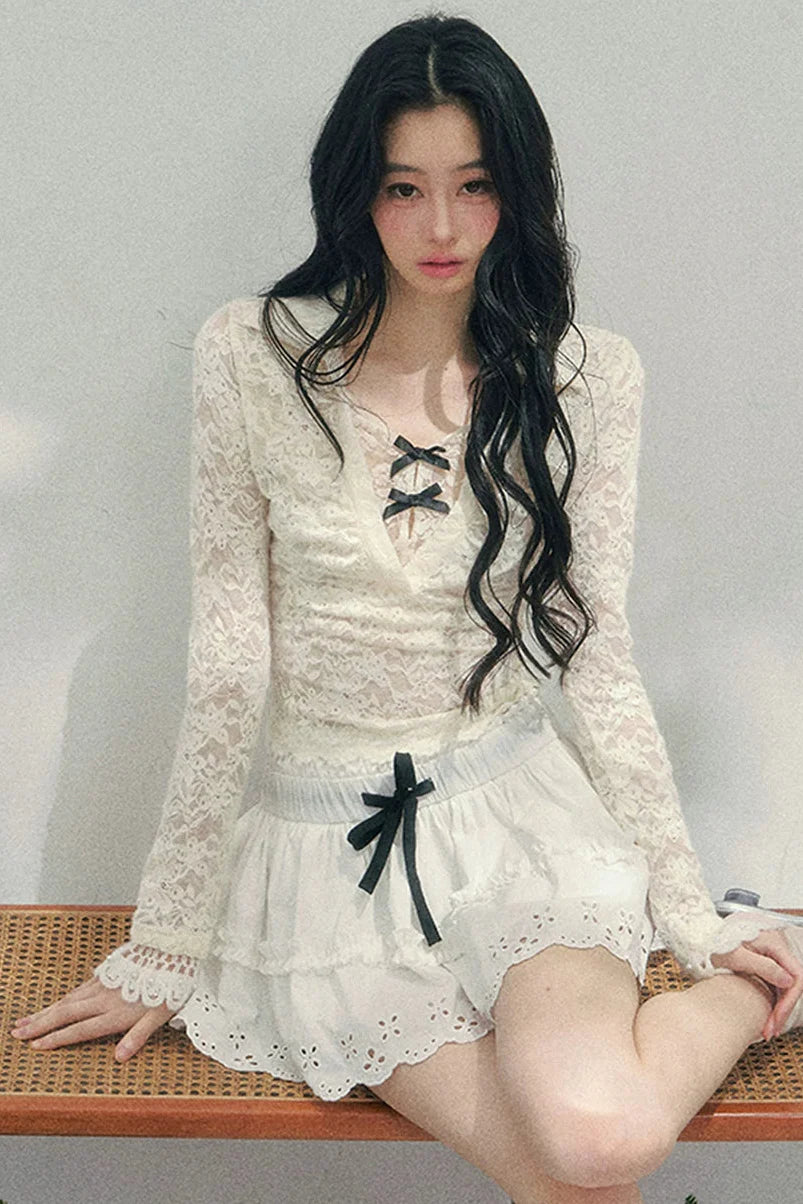 Lace Ribbon Slim Top