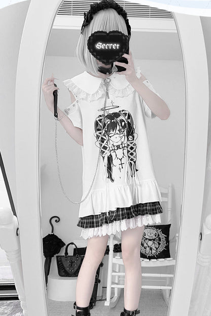 Subculture Print Off Shoulder Tie Dress