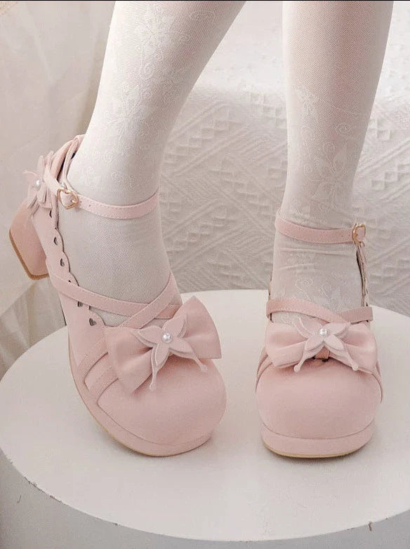 Lolita Sweet Mid-heel Round Toe Ribbon Shoes
