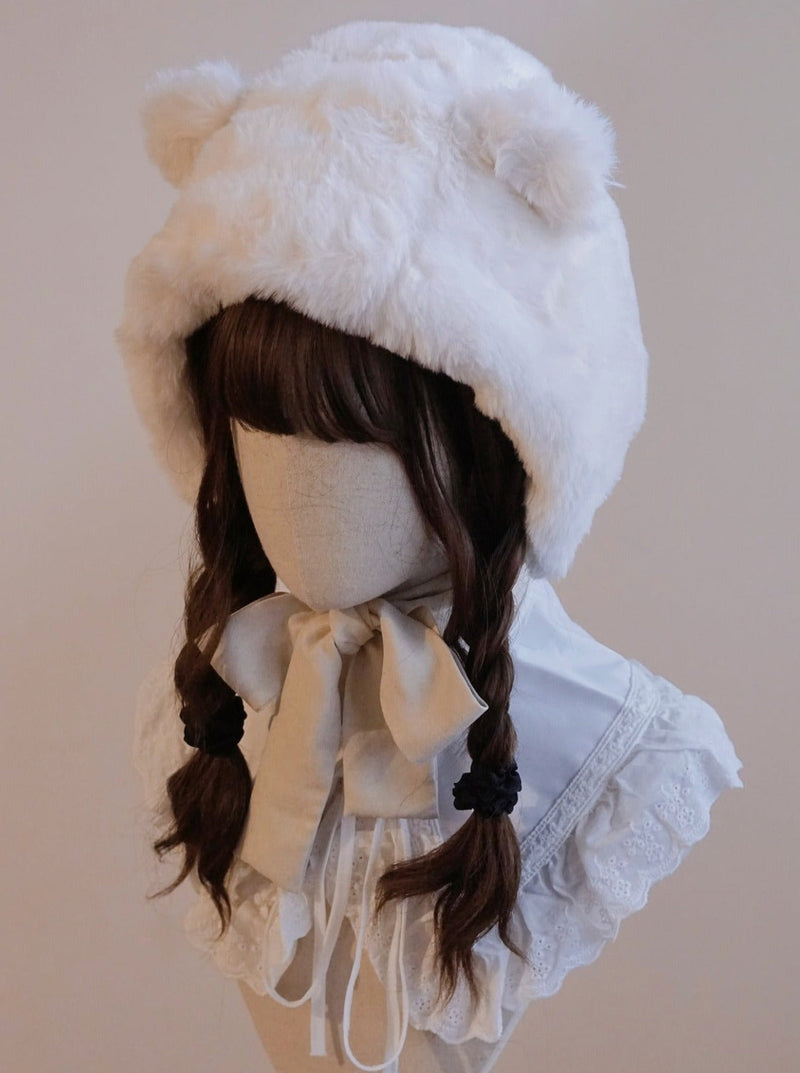 Fur Bear Velour Ribbon Hat