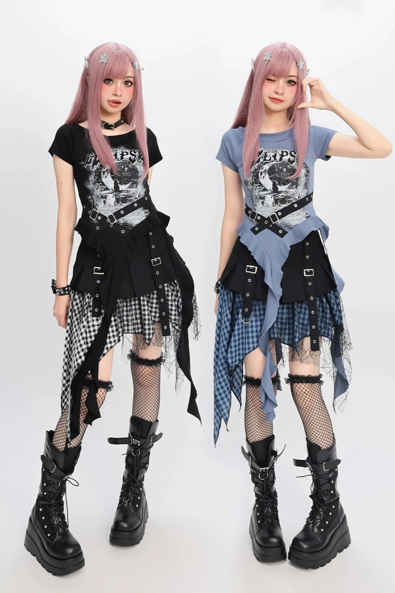 Dark Subculture Top + Plaid Skirt