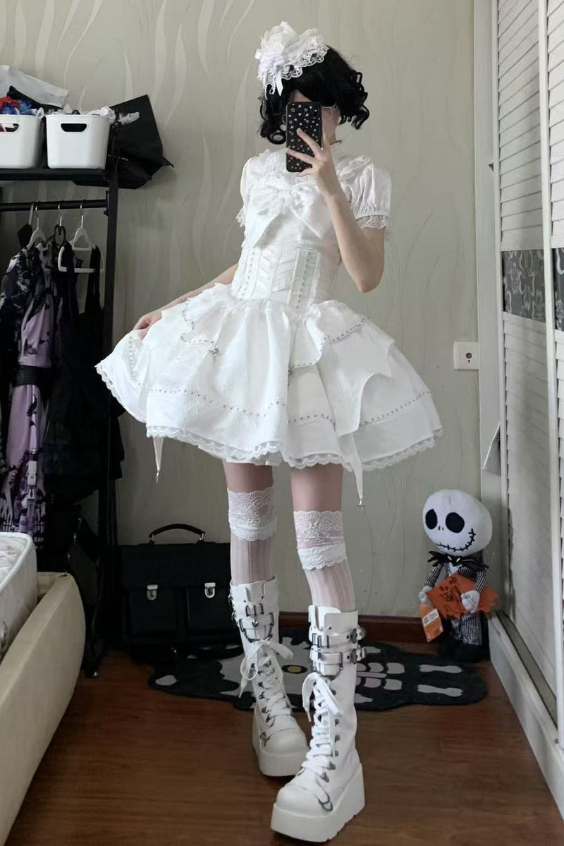 White Gothic Slim Tube Top Skirt Set