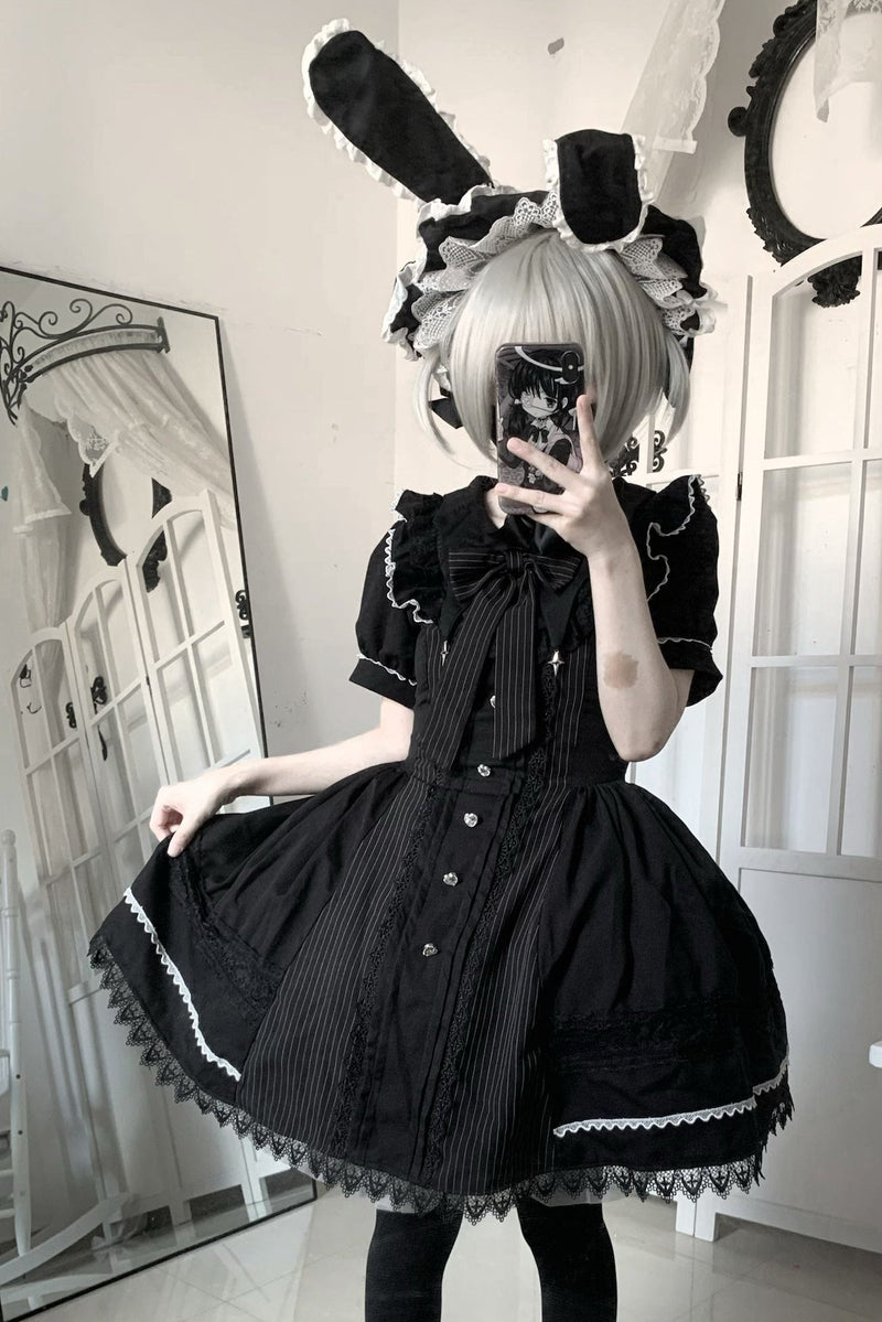 Gothic Doll Striped Lolita Dress + Sleeves