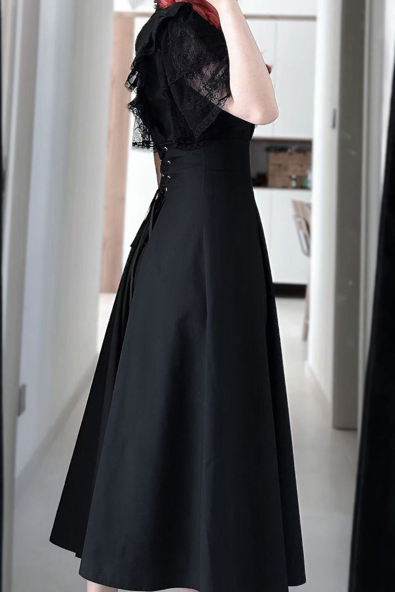 [pre-order] Lace Pearl Sheer Sleeve Long Dress
