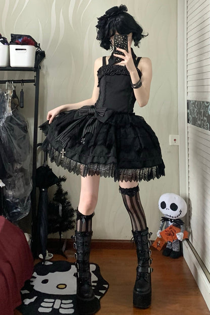 Dark Gothic Striped Slim Dress