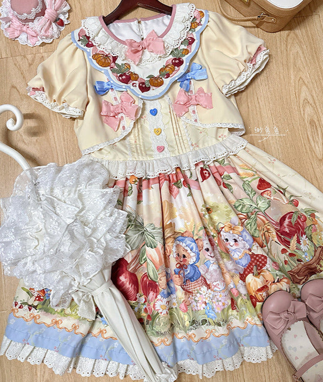 [pre-order] Carrot Print Layered Dress + Suspender Dress + Apron