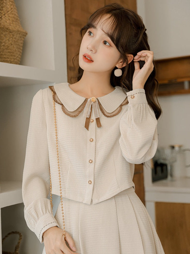Retro Girly Short Shirt + Flare Skirt