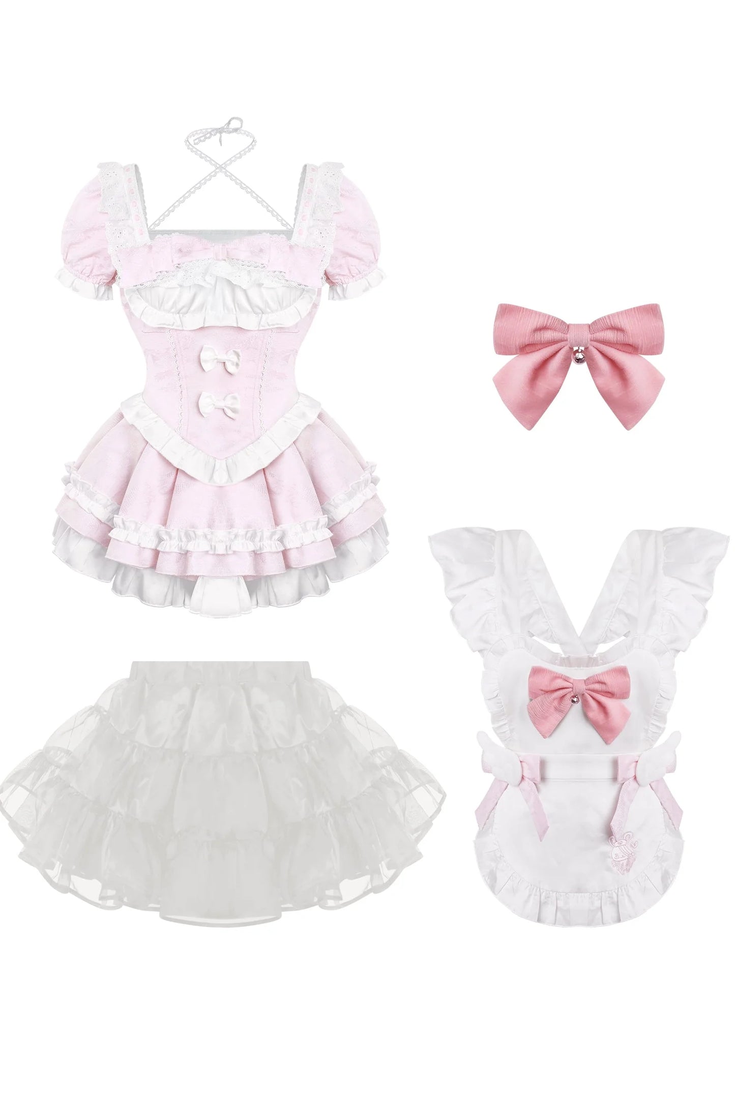 Sweet Girly Dress + Ribbon Apron + Inner Skirt