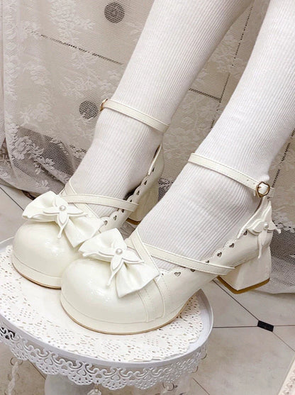 Lolita Sweet Mid-heel Round Toe Ribbon Shoes