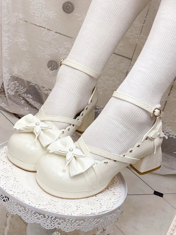 Lolita Sweet Mid-heel Round Toe Ribbon Shoes