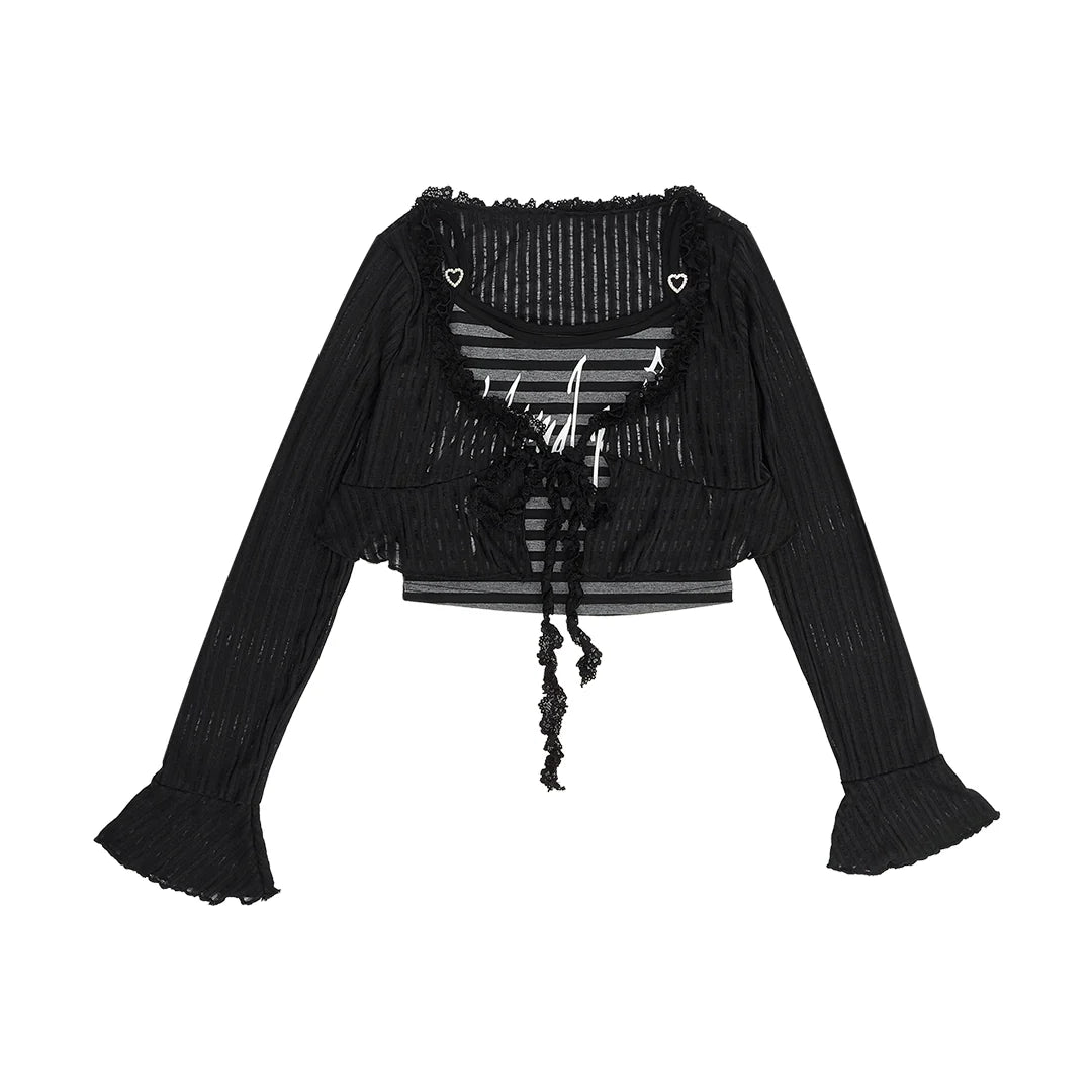 Jirai Y2k Dark Top + Lace-up Skirt