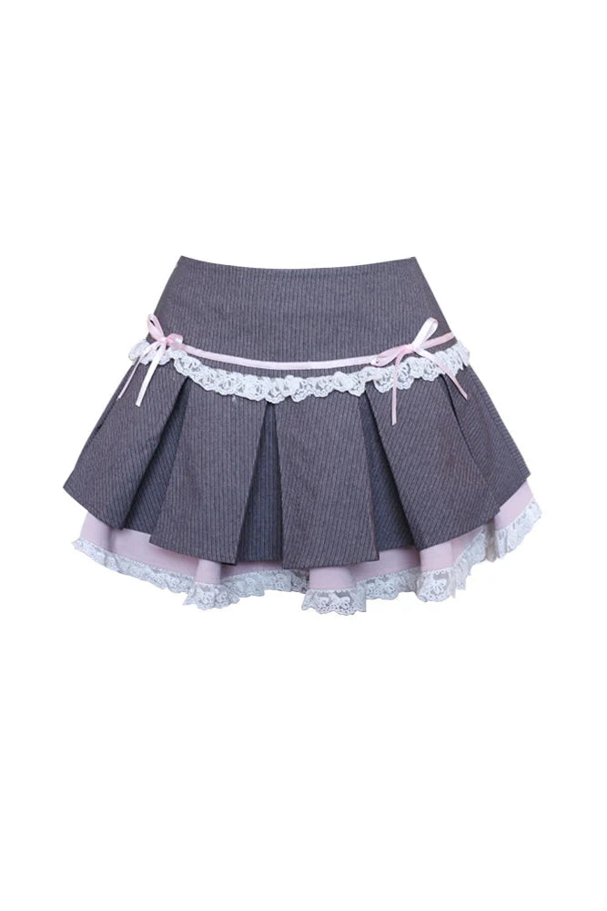 Sweet Sakura College Pink Faux Two-piece Shirt + Gray Pleated Skirt