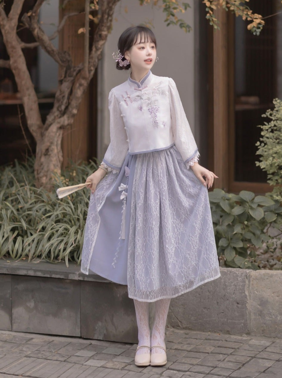 Chiffon Sweet Chinese-style Top + Skirt
