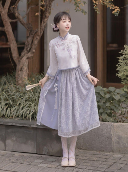 Chiffon Sweet Chinese-style Top + Skirt
