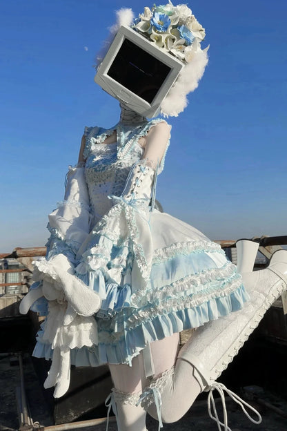 Aqua Angel Line Top + Skirt + Shirt Collar + Sleeve + Hat + Clips