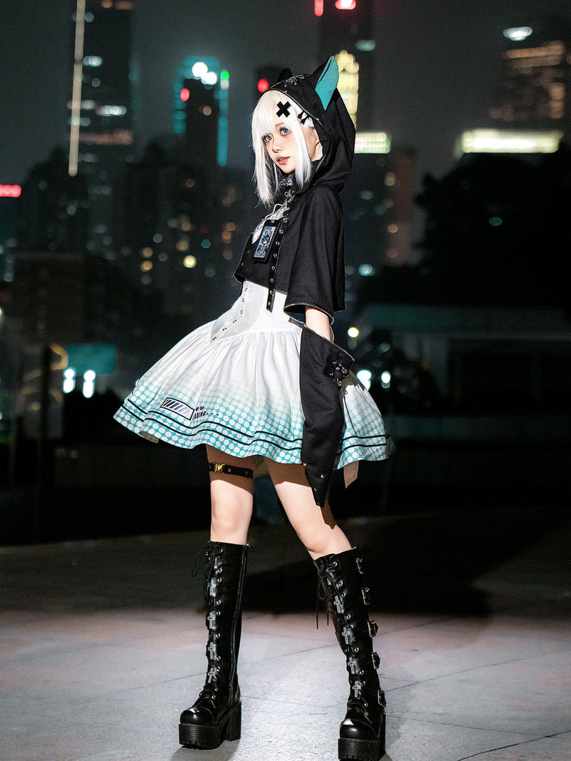 [pre-order] Daily Gothic Retro Punk Style Hooded Jacket + Pleated Jumper Skirt
