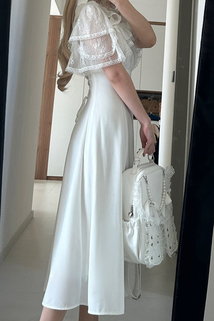 [pre-order] Lace Pearl Sheer Sleeve Long Dress