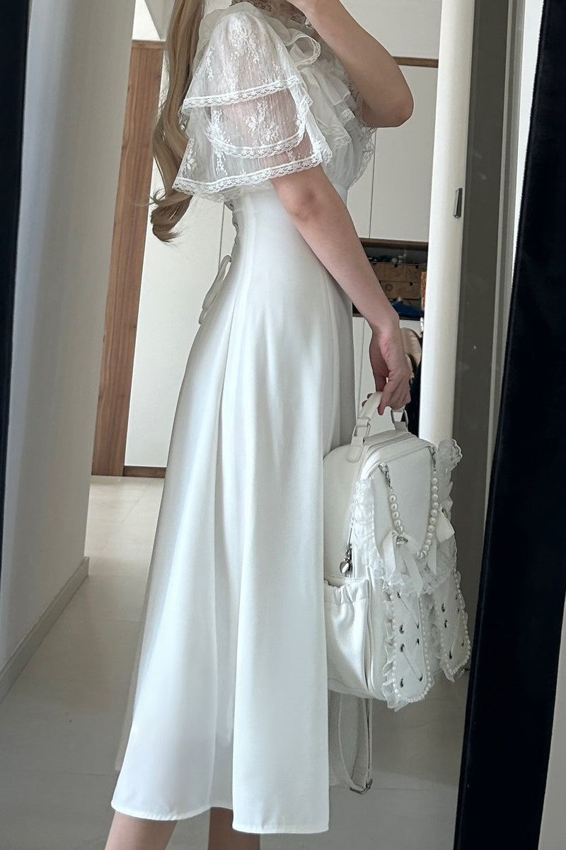 [pre-order] Lace Pearl Sheer Sleeve Long Dress