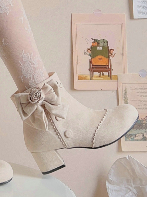 Drop Rose Lace Ribbon Lolita Short Boots