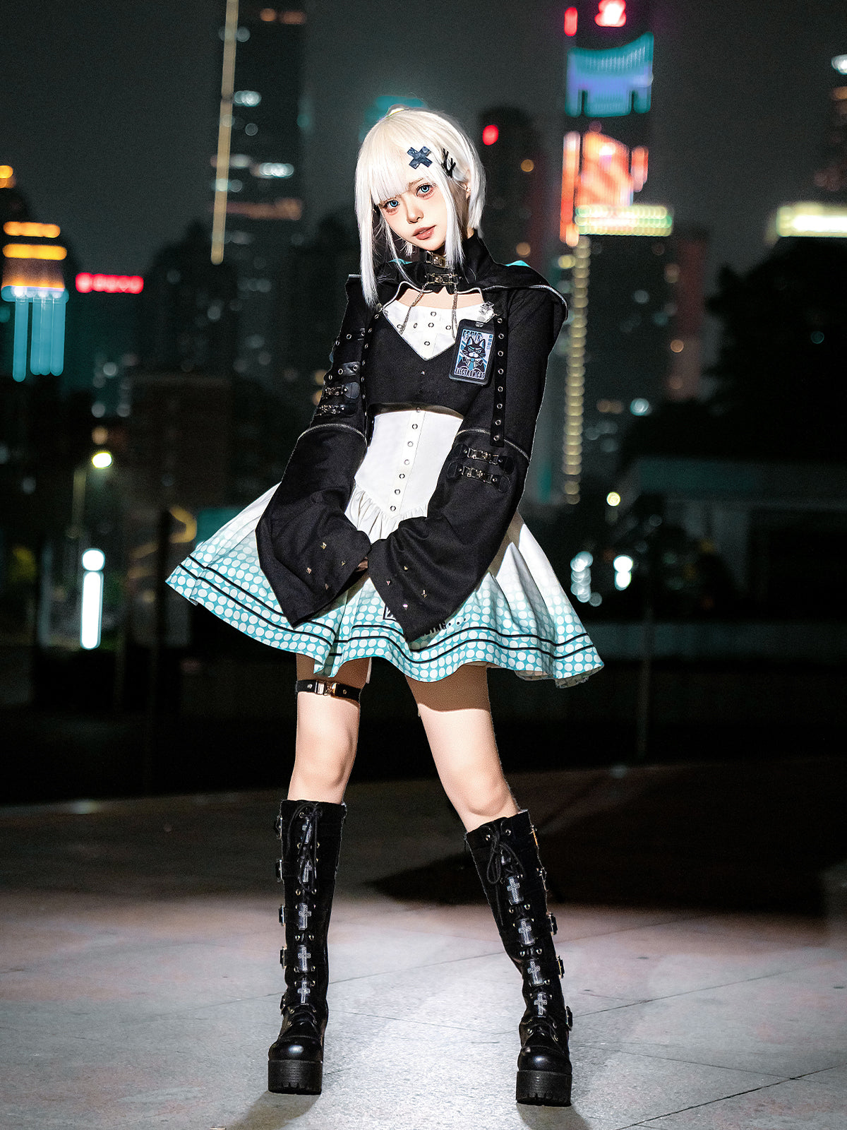 [pre-order] Daily Gothic Retro Punk Style Hooded Jacket + Pleated Jumper Skirt