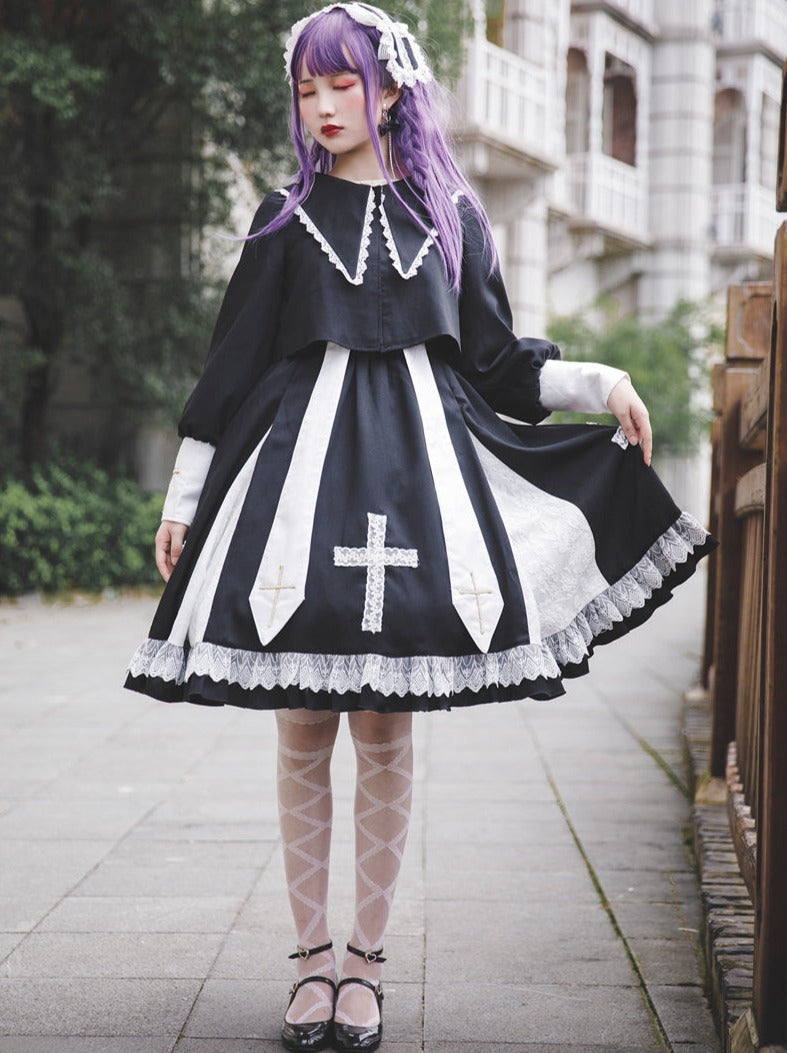 Cross Lolita Dress + Short Jacket + Headband + Veil + Collar
