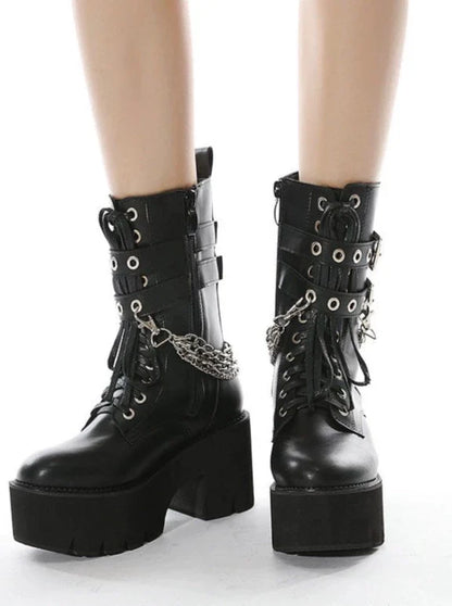 Gothic Dark Punk Chain Short Boots