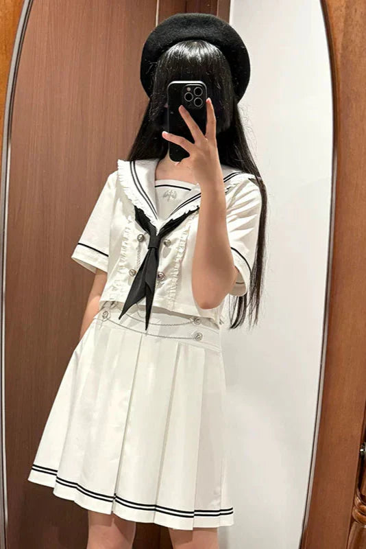 Sailor Collar Top + Pleated Skirt