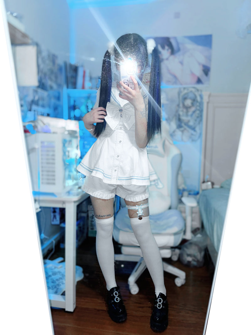 [pre-order] Sailor Collar Peplum Top + Shorts