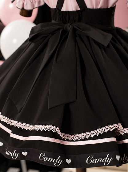 Berry Fleur Sweet Girl Blouse Black Pink Suspender Dress Set