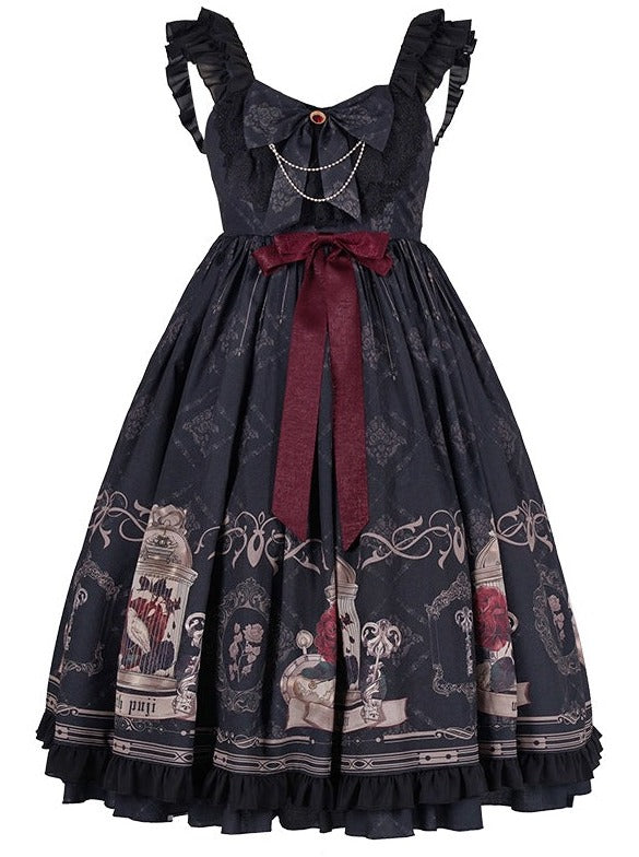 Print Rose Bird Art Design Dress