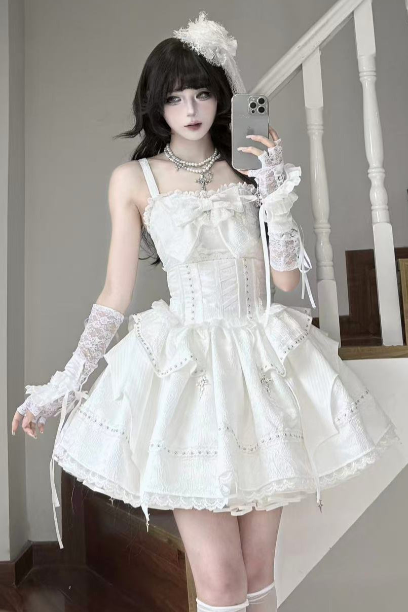 White Gothic Slim Tube Top Skirt Set
