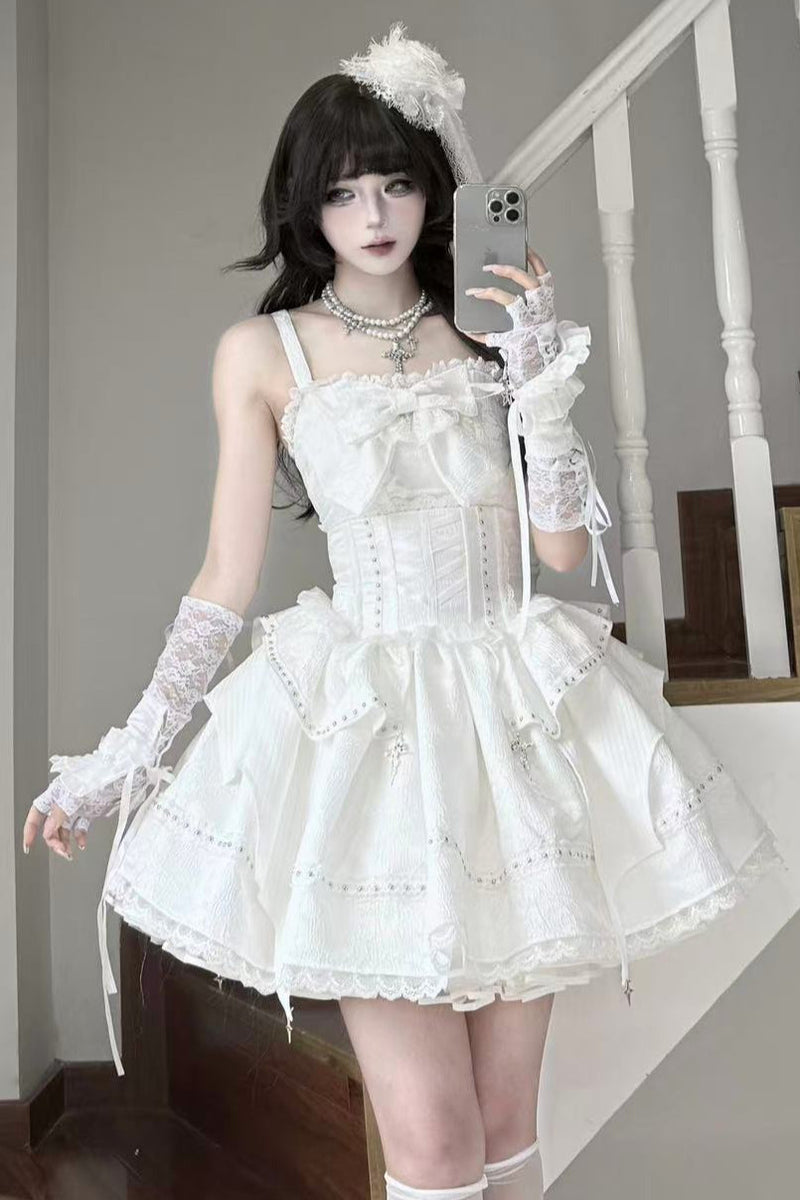 White Gothic Slim Tube Top Skirt Set