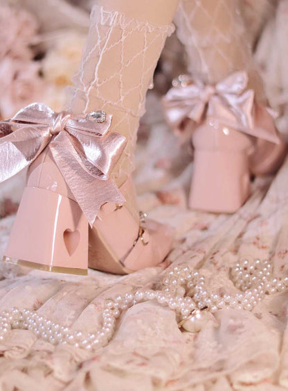 Ribbon Open Heart High Heel Lolita Shoes [jewel Ribbon/normal Ribbon]