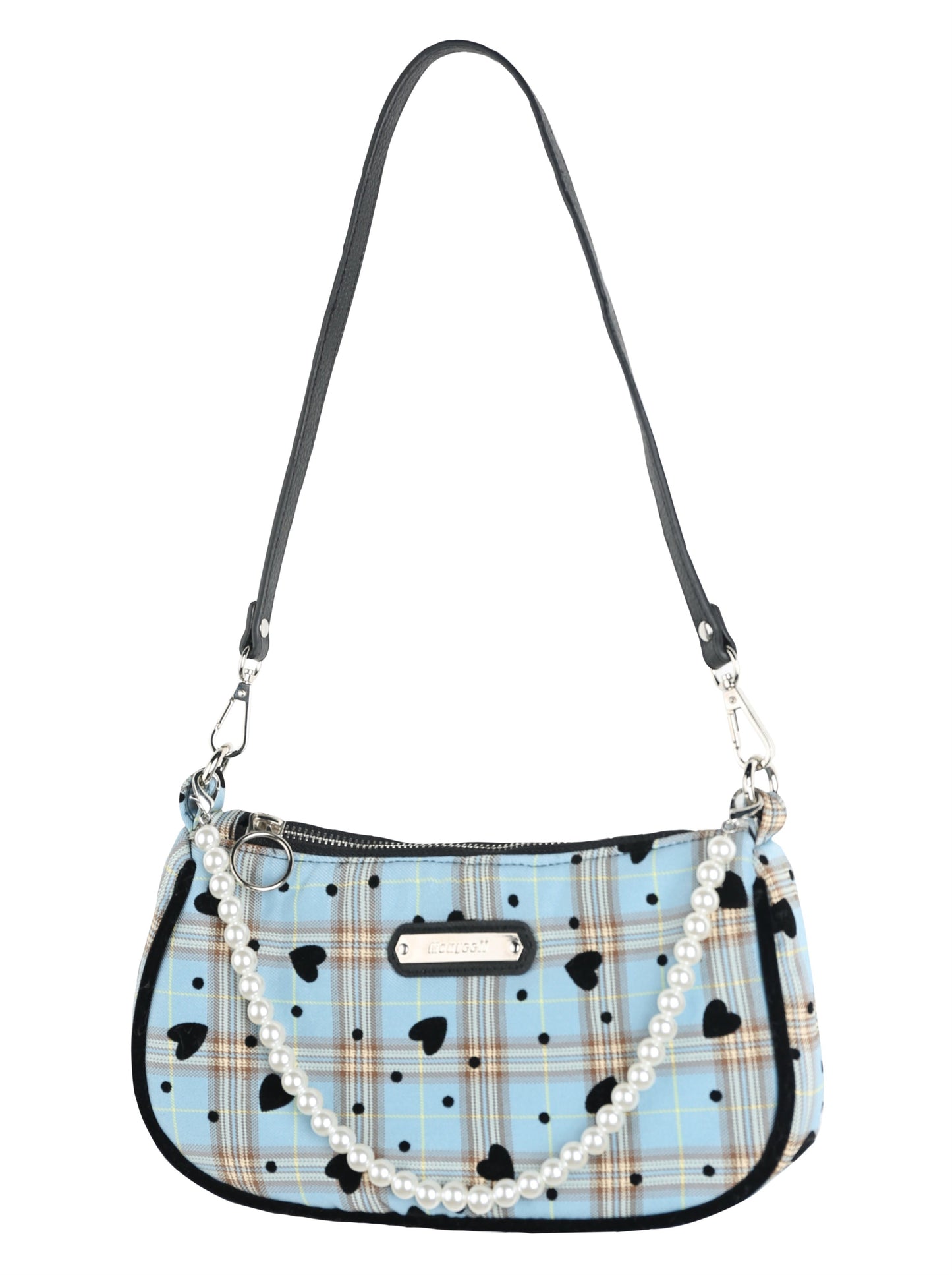 American Retro Sweet Cool Love Plaid Pearl Handle Shoulder Bag