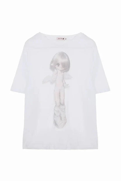 Angel Girl Print Sheer Loose Top